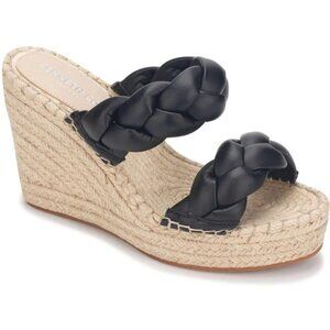 NWT NIB Kenneth Cole Olivia Braid Braided Open Toe Wedge Sandals Black Size 8.5